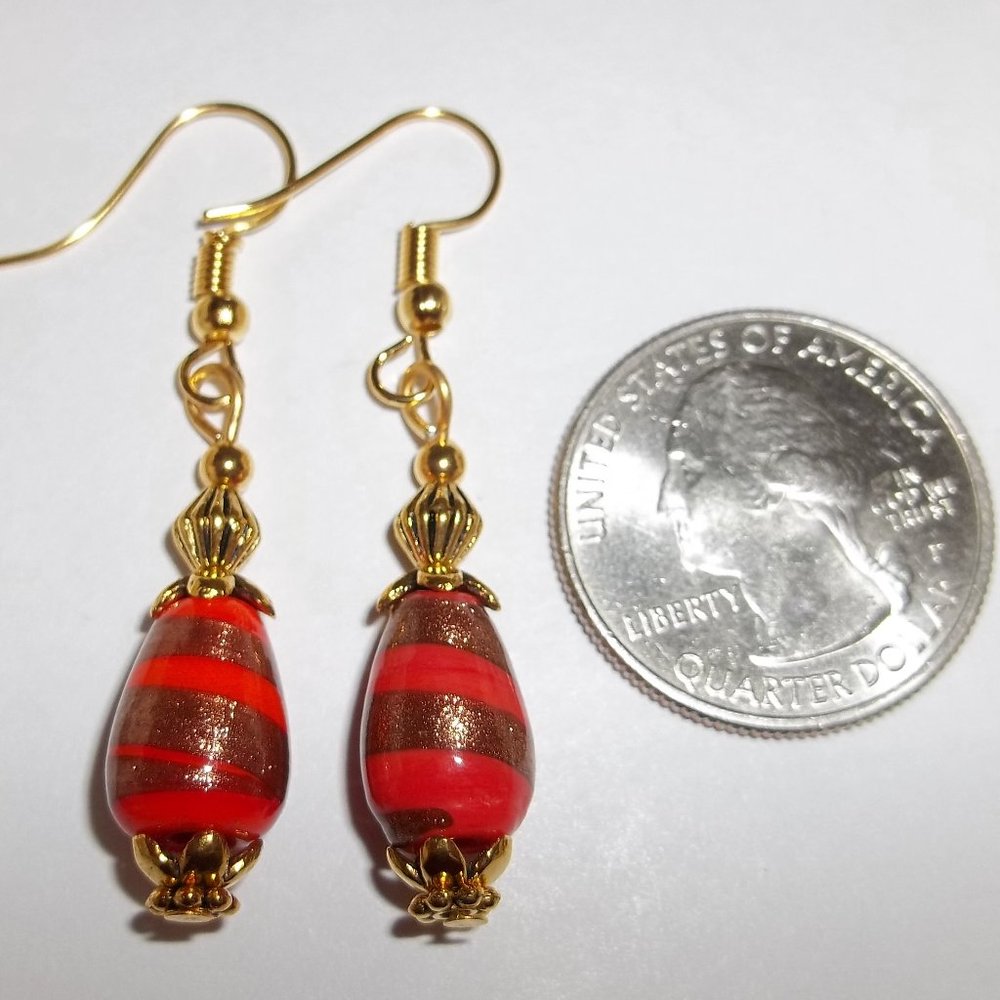 Orange & Gold Dangle Earring Handmade Jewelry 5241 - Picture 2 of 8